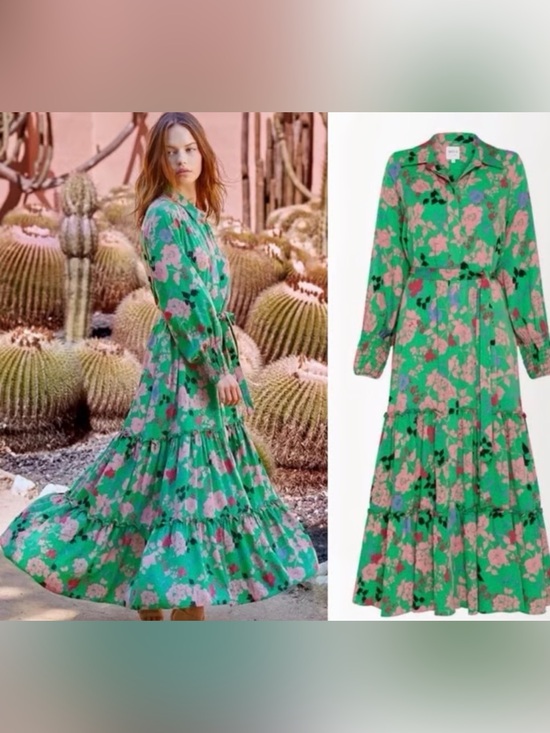 Misa Los Angeles Dresses & Skirts - Misa Los Angeles Green Floral Maxi Dress with Pink Bloom Print.  H